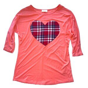 Her She Girls Shirt Size 8/9 Coral Plaid Heart Design Rayon Blend